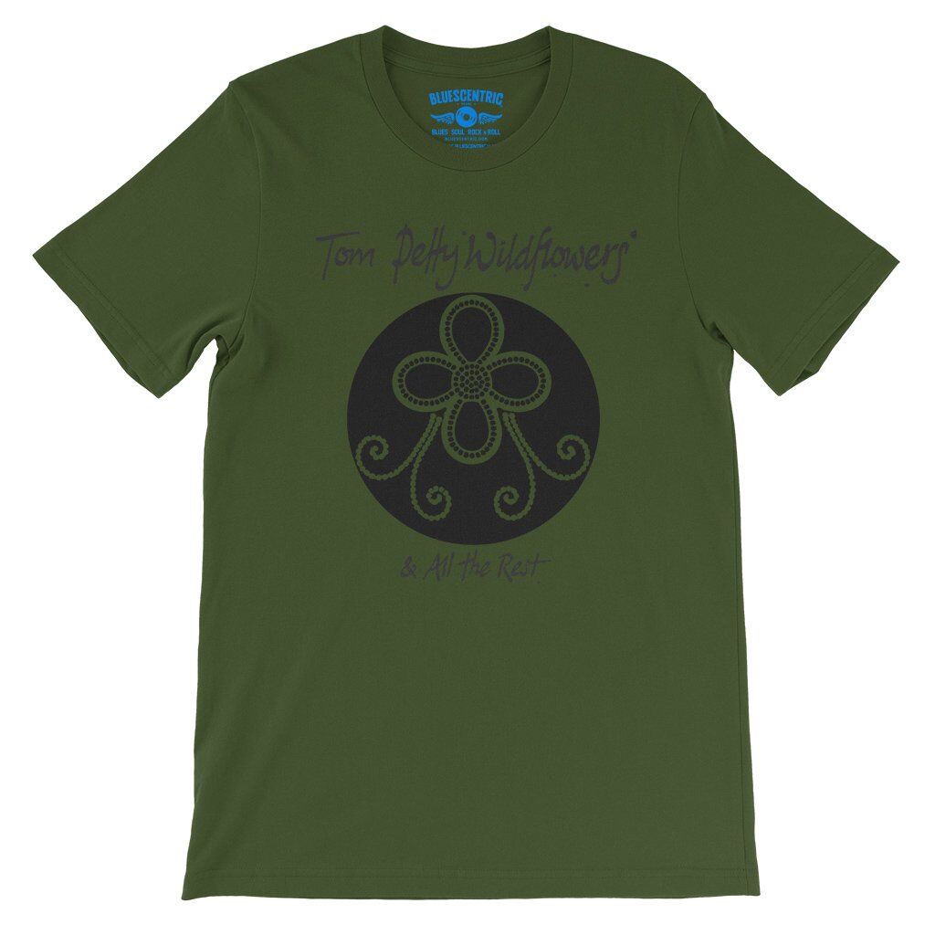 Tom Petty Black Wildflowers Logo T-Shirt - Lightweight Vintage Style - Olive