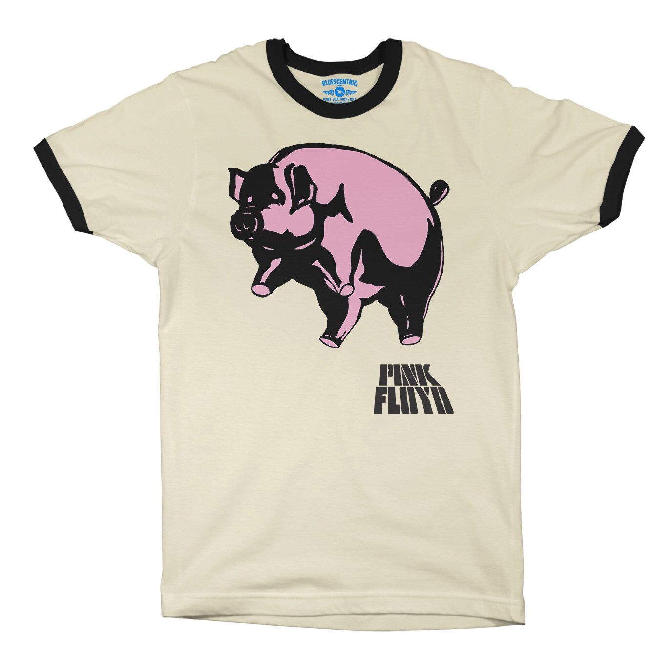 Pink Floyd Algie Pig Ringer T-Shirt in Natural Black