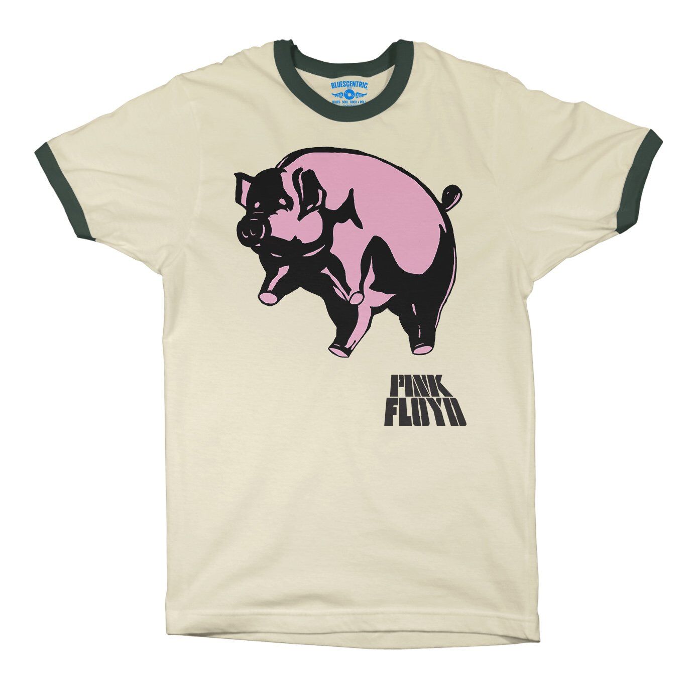 Pink Floyd Algie Pig Ringer T-Shirt in Natural Forest Green