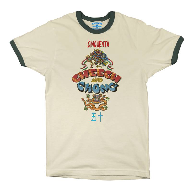 Small Batch Ltd. Edition Cheech & Chong Debut 50th Ringer T-Shirt in Natural Forest Green