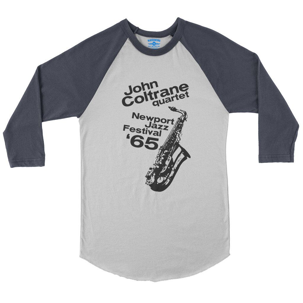 John Coltrane at Newport Jazz Festival Baseball T-Shirt in White Navy