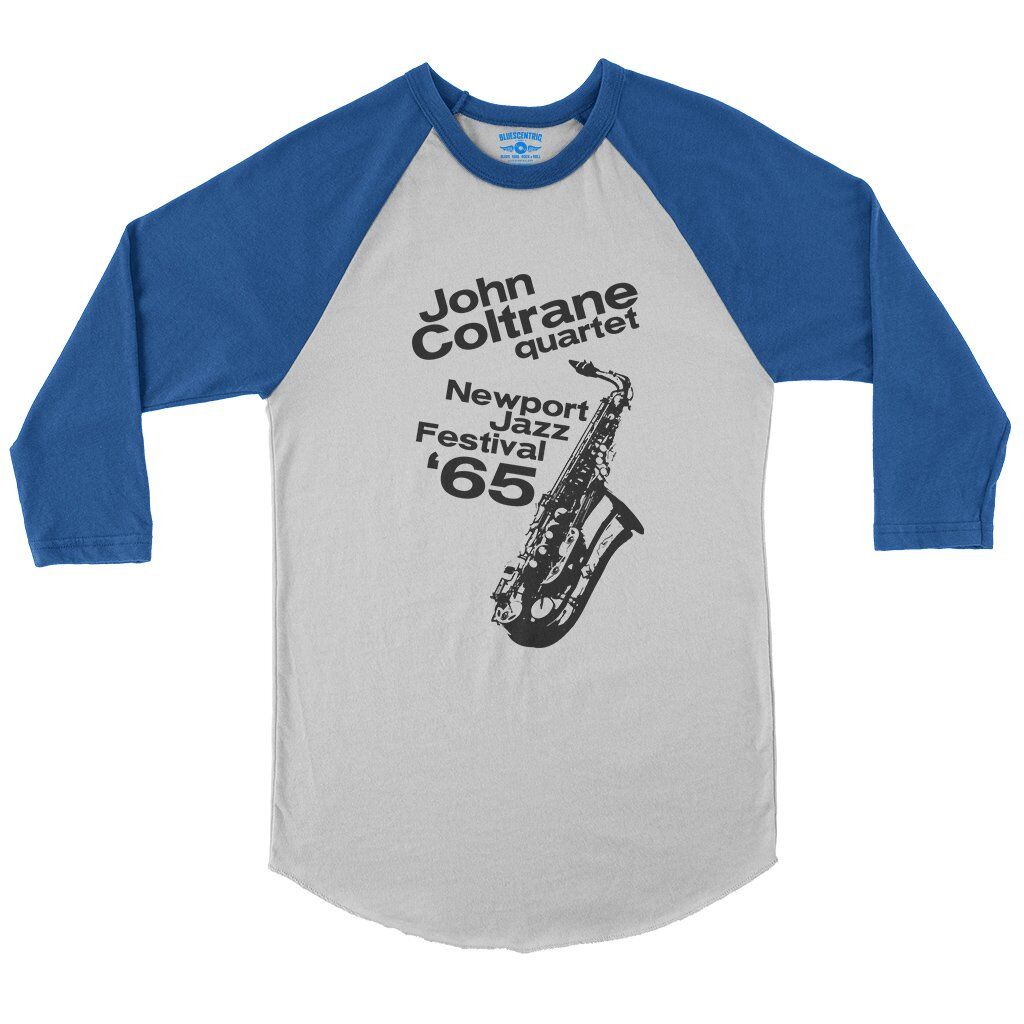 John Coltrane at Newport Jazz Festival Baseball T-Shirt in White True Royal