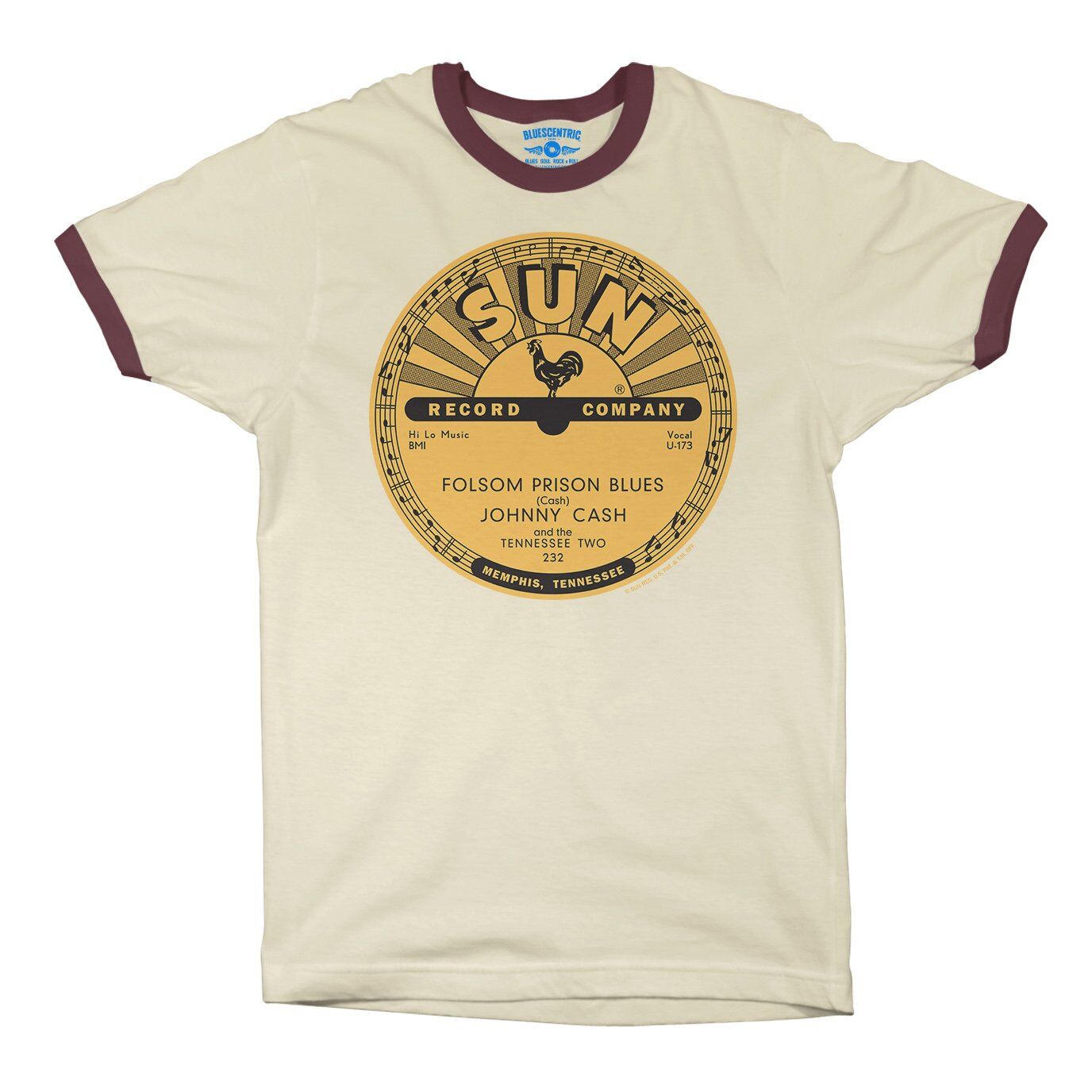 Sun Records Johnny Cash Folsom Prison Ringer T-Shirt in Natural Maroon