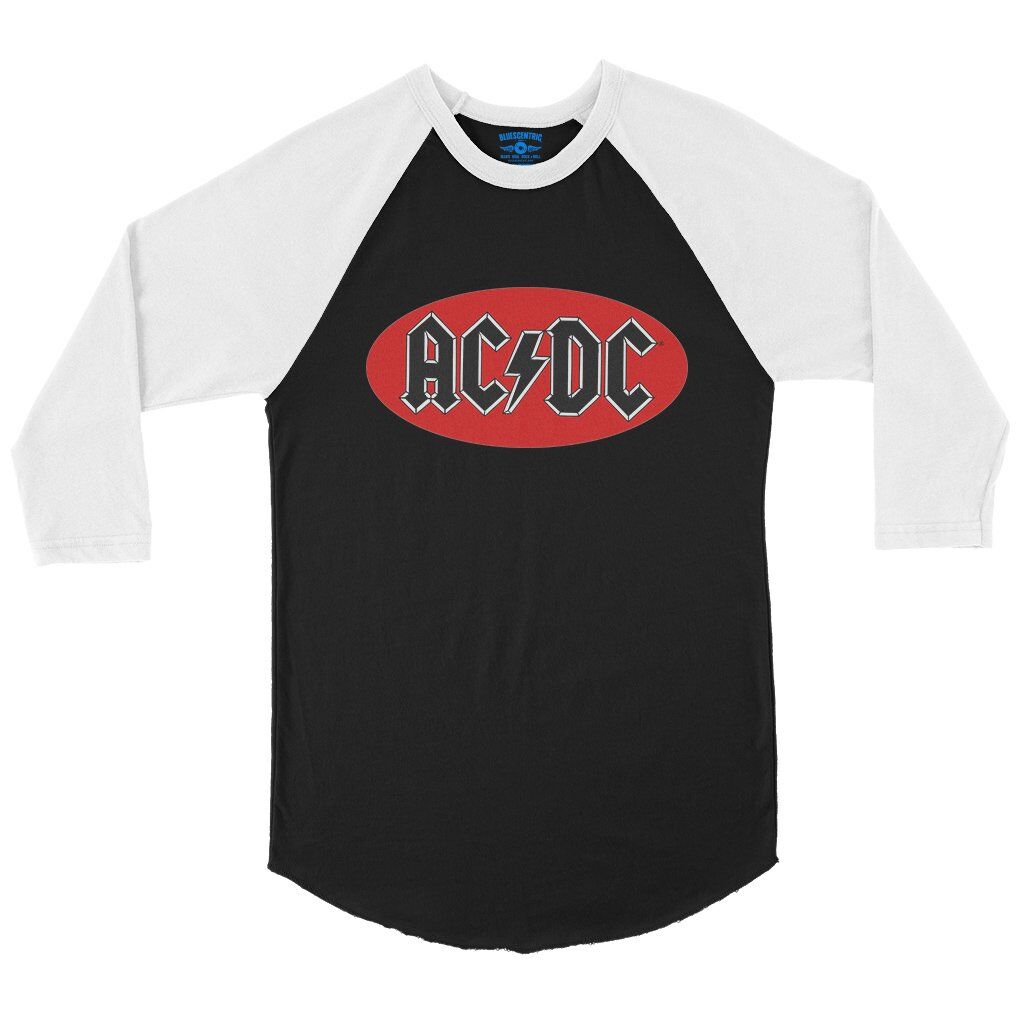 Oval AC/DC Logo Baseball T-Shirt in Black White