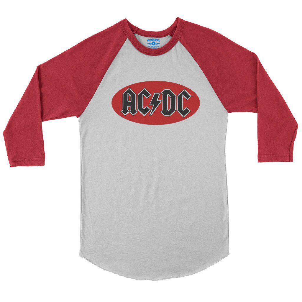 Oval AC/DC Logo Baseball T-Shirt in White Red