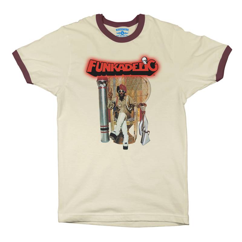 Funkadelic Uncle Jam Peacock Chair Ringer T-Shirt in Natural Maroon
