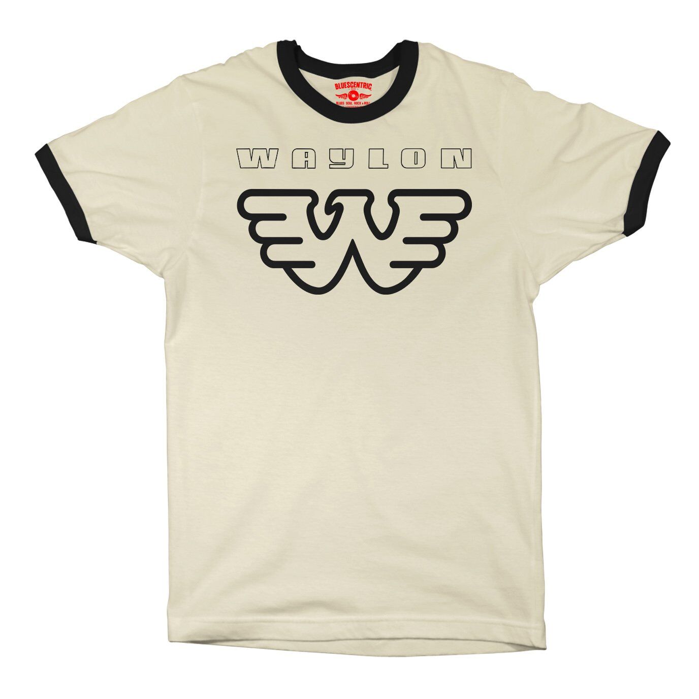 Waylon Jennings Black on Black Ringer T-Shirt - Cream-Black