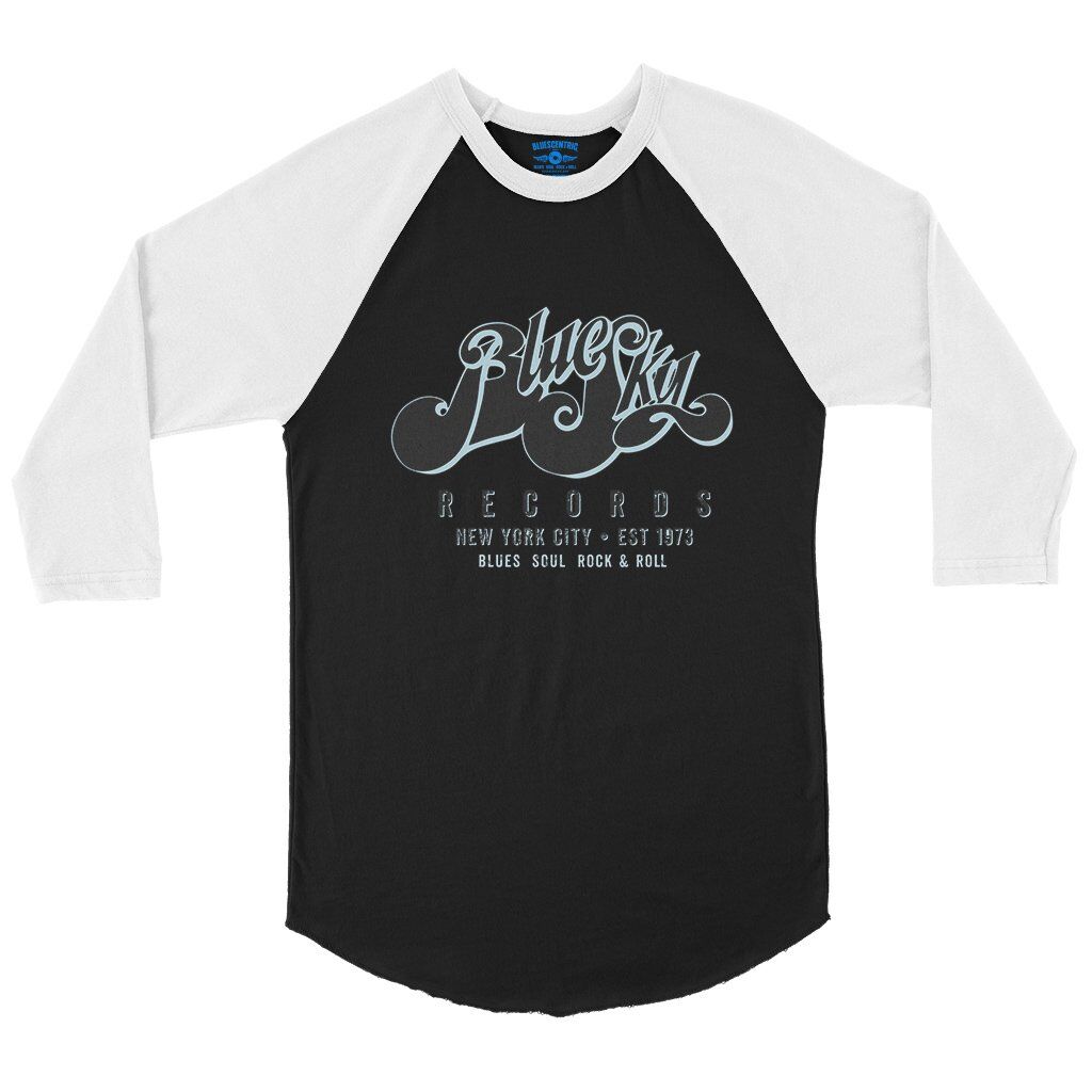 Blue Sky Records Baseball T-Shirt in Black White