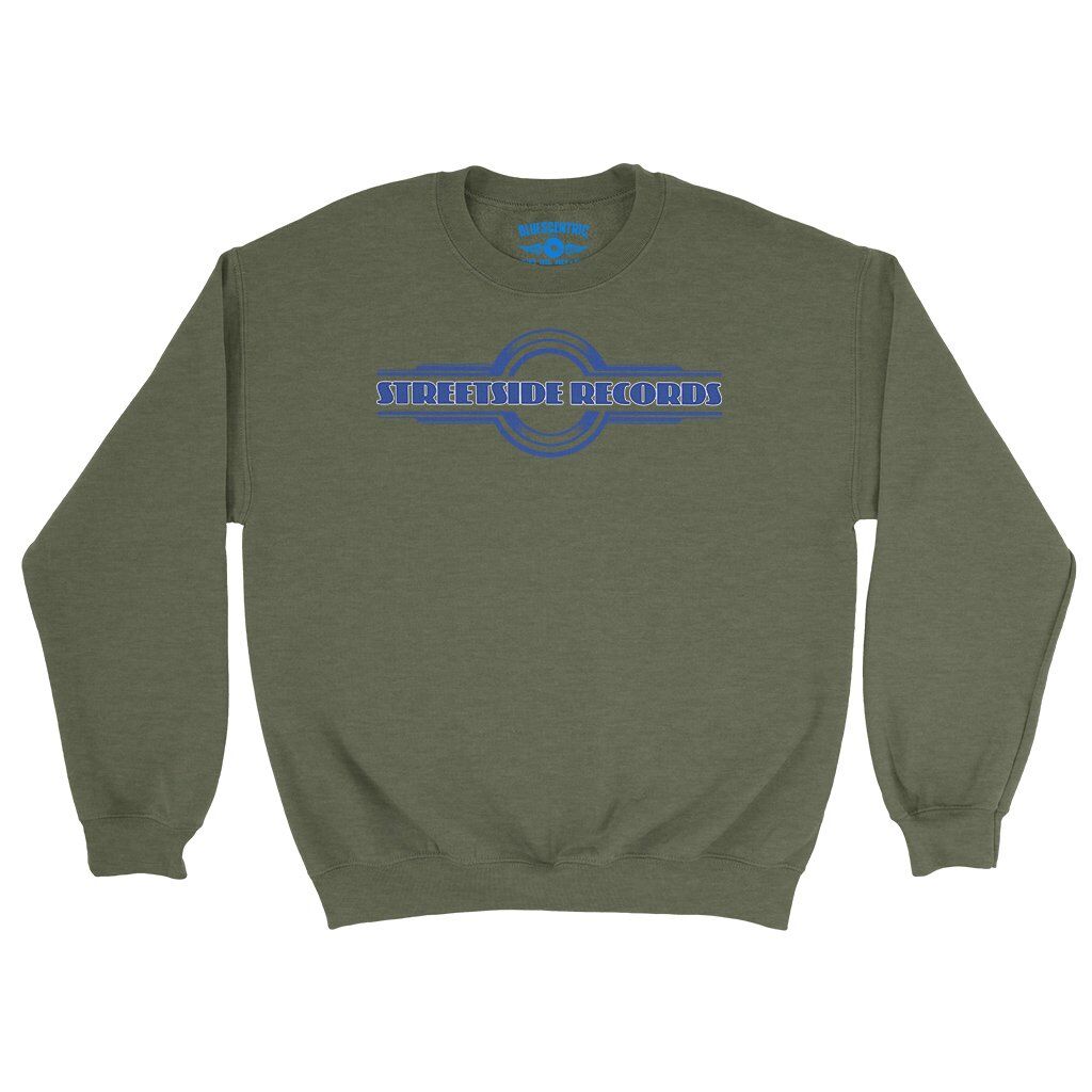 Vintage Streetside Record Store Crewneck Sweatshirt - Army Heather