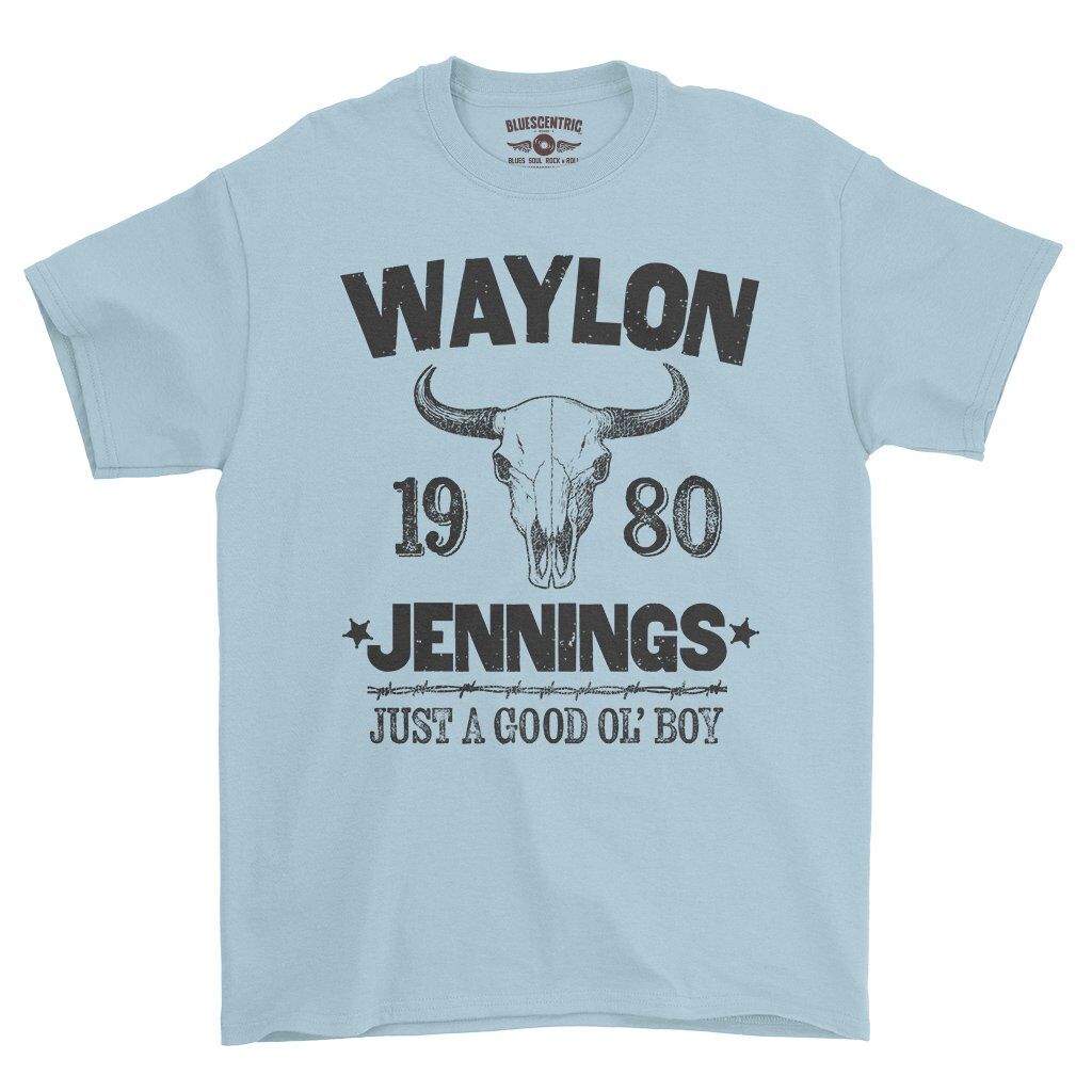 Waylon Jenning Good Ol Boy T-Shirt - Heavy Cotton - Light Blue