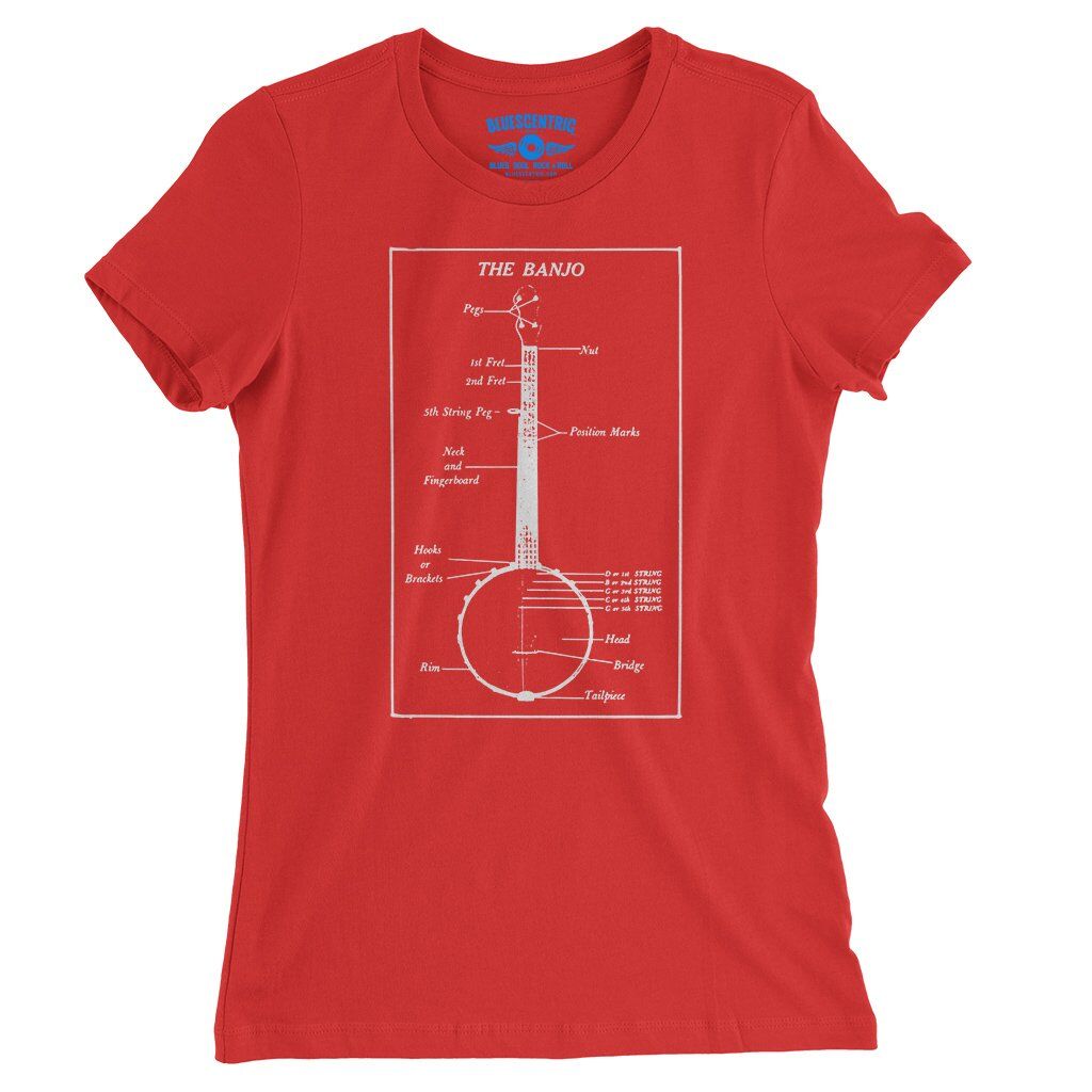 Banjo Diagram Ladies T-Shirt - Relaxed Fit - Red