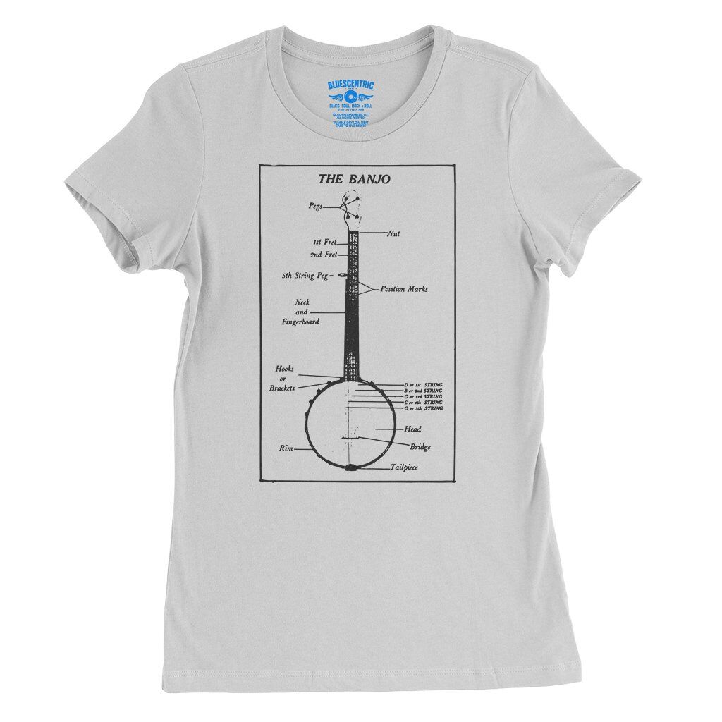 Banjo Diagram Ladies T-Shirt - Relaxed Fit - White