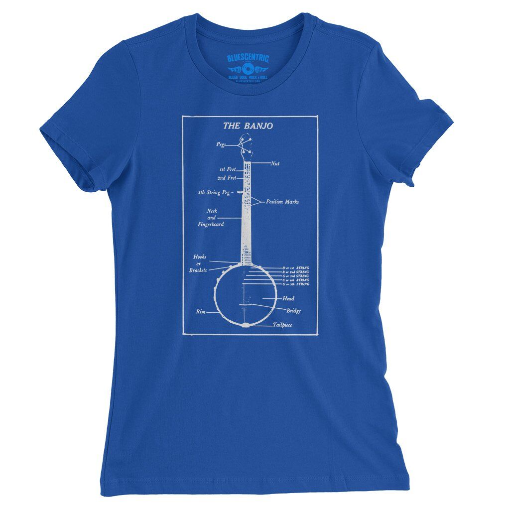 Banjo Diagram Ladies T-Shirt - Relaxed Fit - True Royal