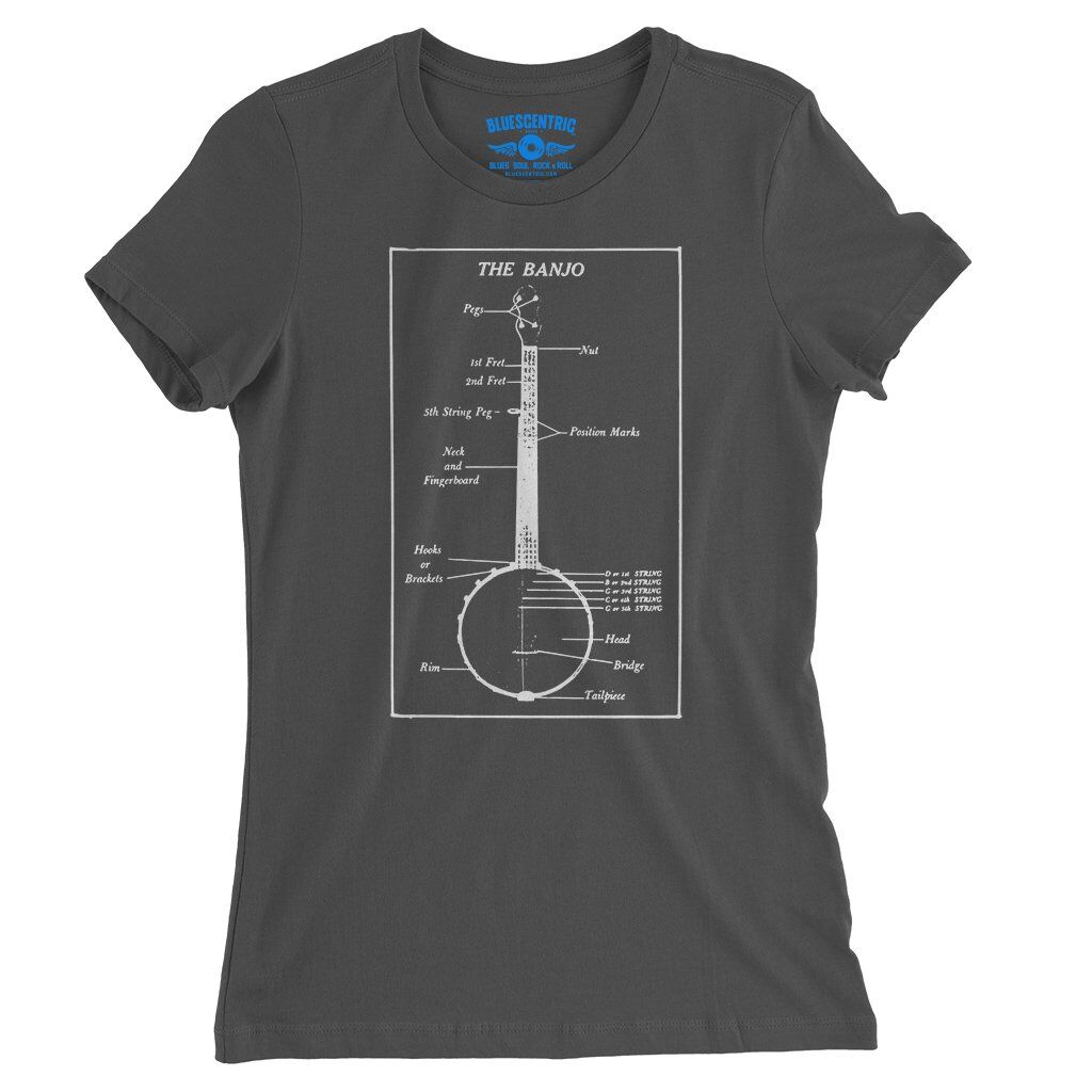 Banjo Diagram Ladies T-Shirt - Relaxed Fit - Asphalt