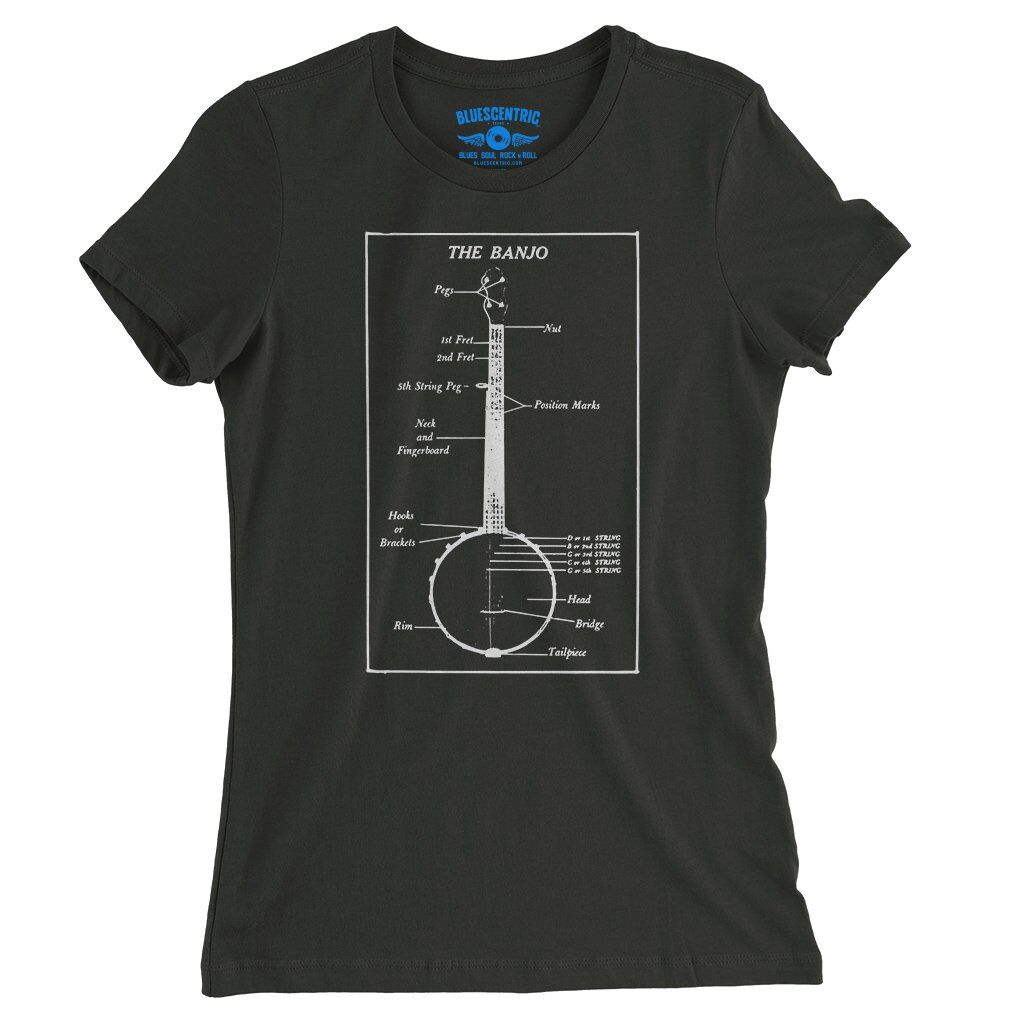 Banjo Diagram Ladies T-Shirt - Relaxed Fit - Black