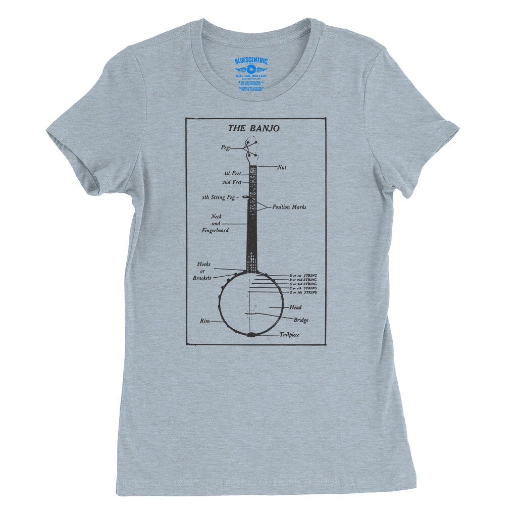 Banjo Diagram Ladies T-Shirt - Relaxed Fit - Heather Prism Blue