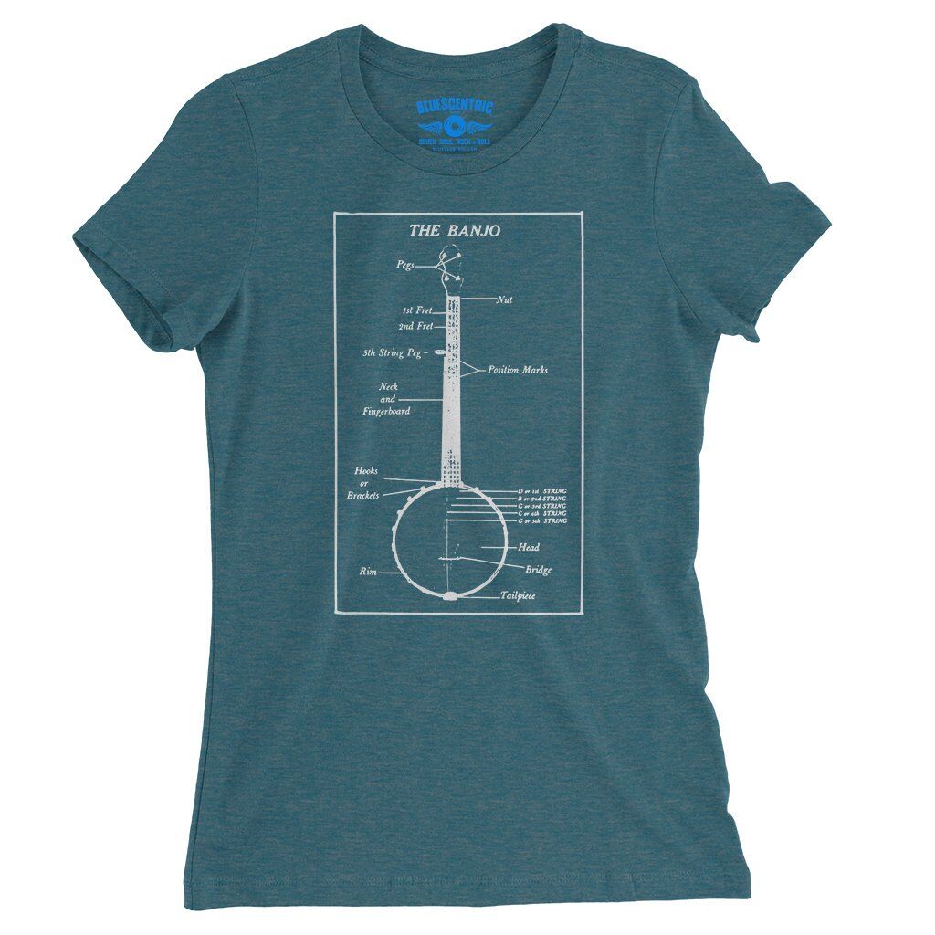 Banjo Diagram Ladies T-Shirt - Relaxed Fit - Heather Deep Teal