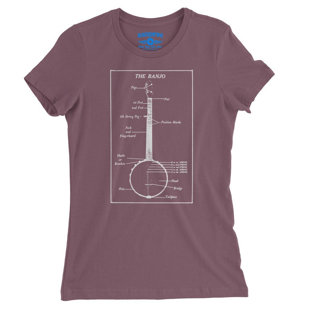 Banjo Diagram Ladies T-Shirt - Relaxed Fit - Heather Maroon
