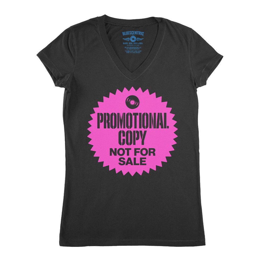 Vinyl Record Promo Sticker V-Neck T Shirt - Women's - Black, S