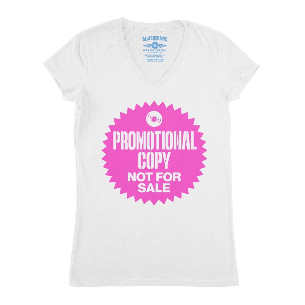 Vinyl Record Promo Sticker V-Neck T Shirt - Women's - White, S