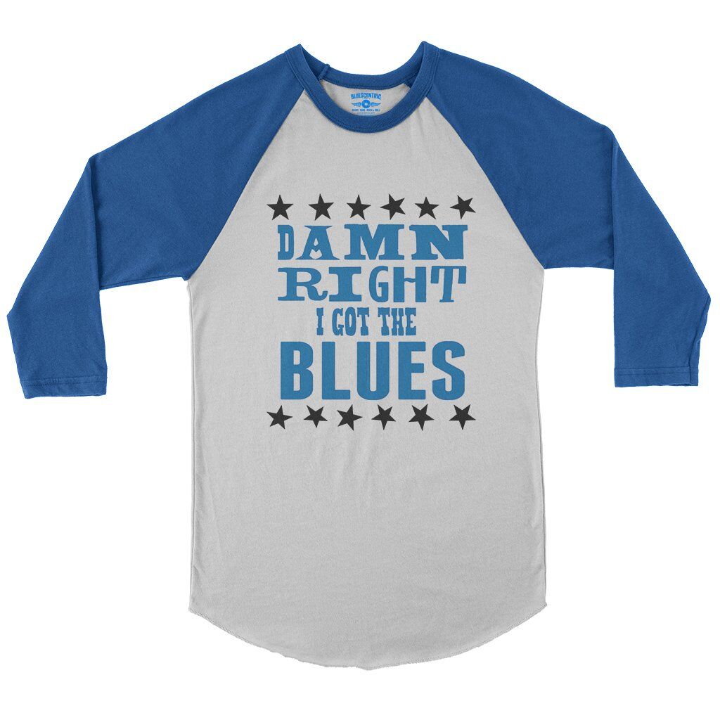 Damn Right I’ve got the Blues Baseball Tee in White True Royal