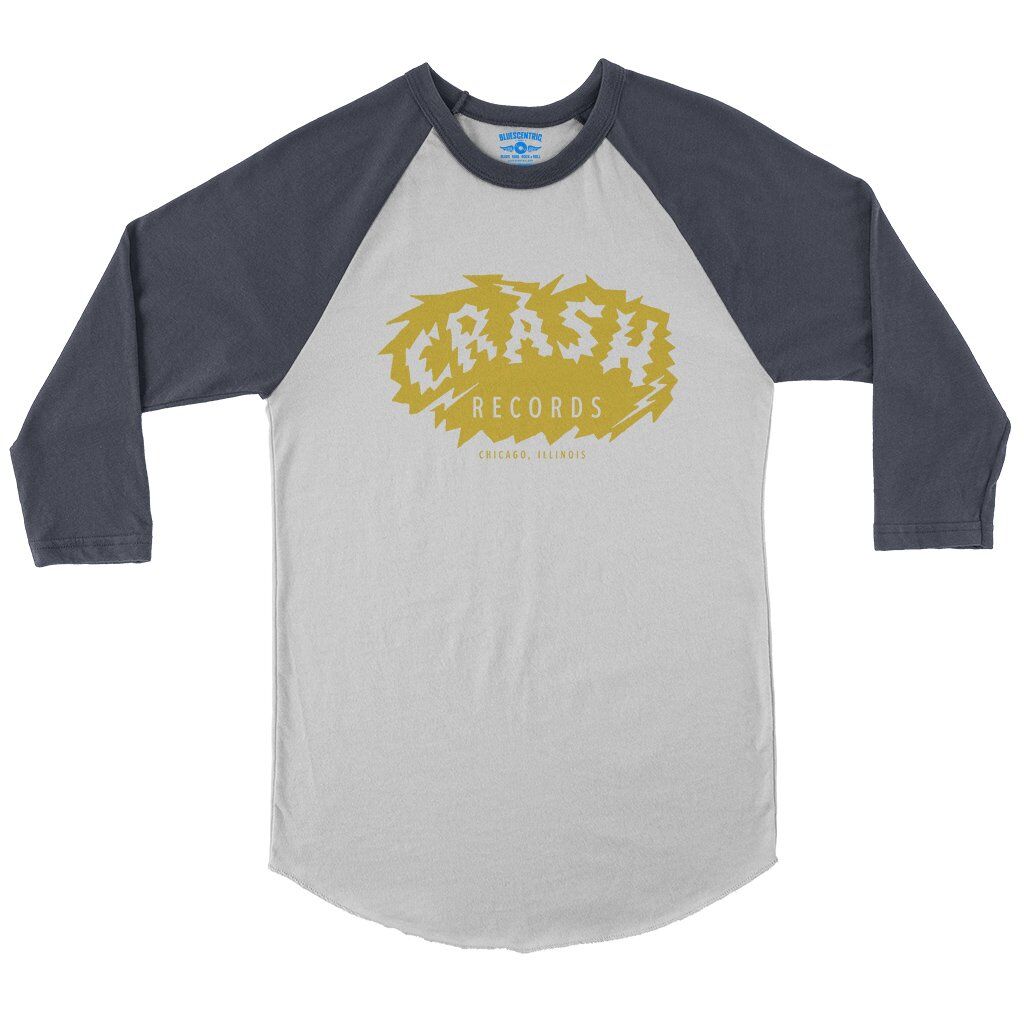 Crash Records Logo Baseball T-Shirt in White Navy