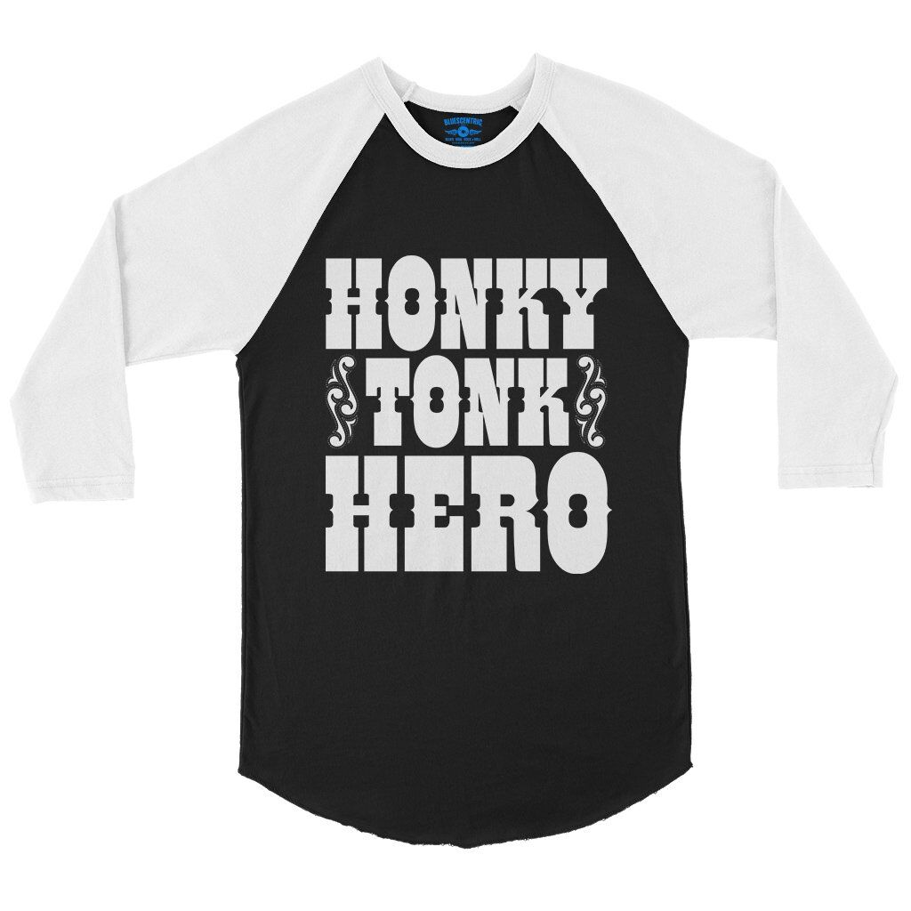 Honky Tonk Hero Baseball T-Shirt in Black White
