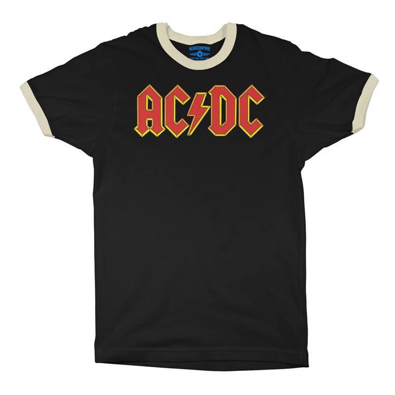 AC/DC Comic Logo Ringer T-Shirt in Black Natural
