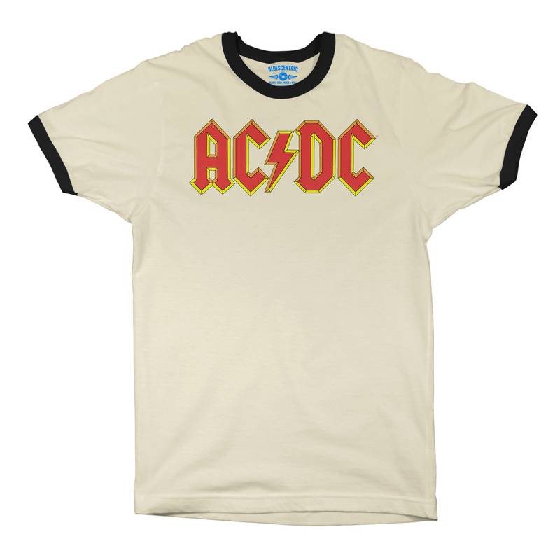 AC/DC Comic Logo Ringer T-Shirt in Natural Black