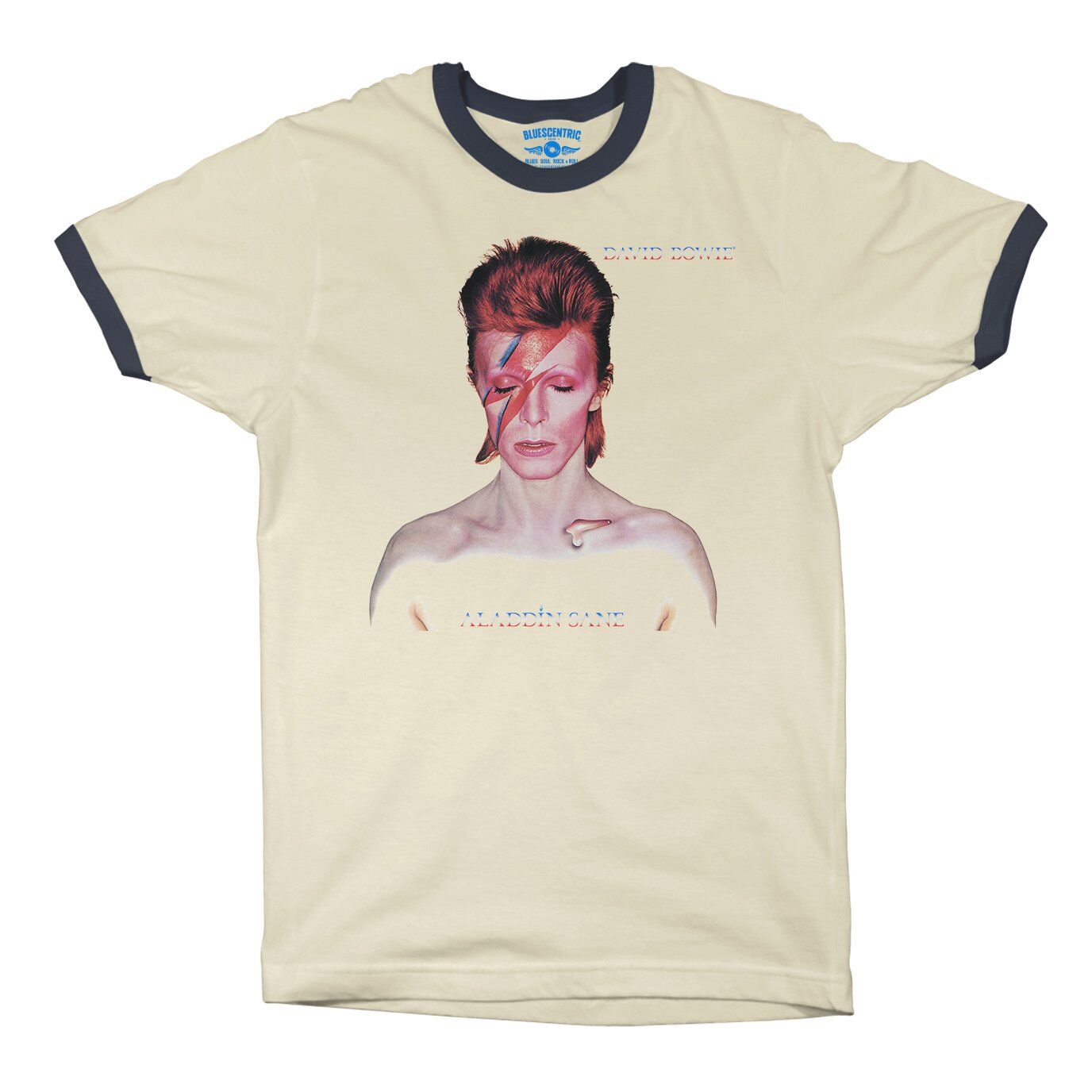David Bowie Aladdin Sane Album Cover Ringer T-Shirt in Natural Midnight Navy