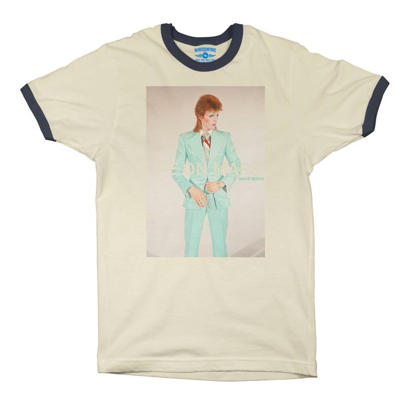 David Bowie Life on Mars? Ringer T-Shirt in Natural Midnight Navy