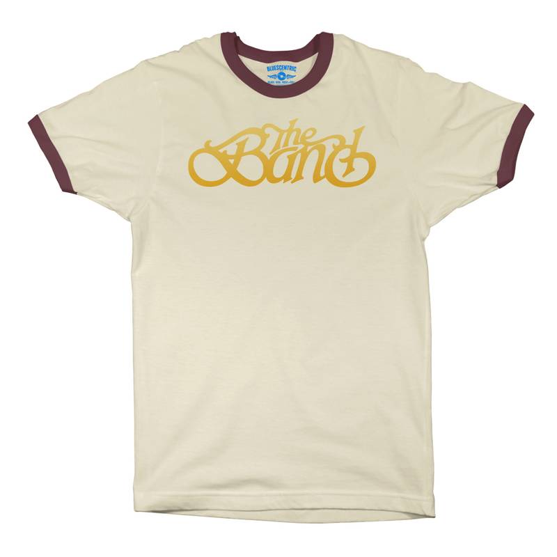 The Band Gold Logo Ringer T-Shirt in Natural Maroon