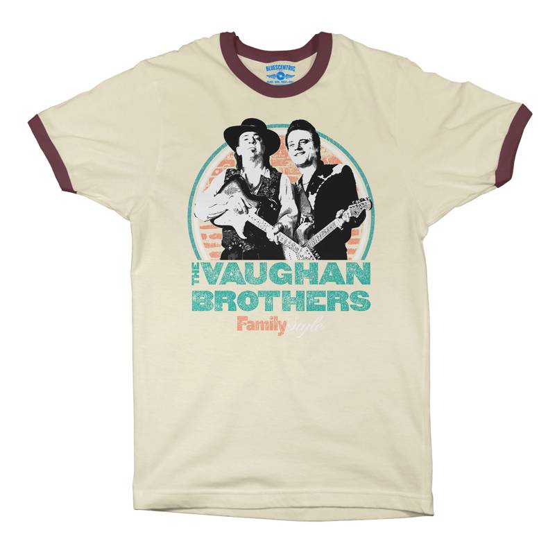 Jimmie & Stevie Ray Vaughan Family Style Ringer T-Shirt in Natural Maroon