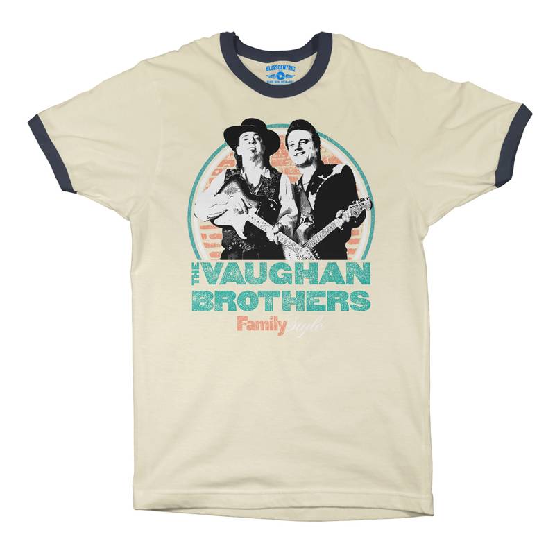 Jimmie & Stevie Ray Vaughan Family Style Ringer T-Shirt in Natural Midnight Navy