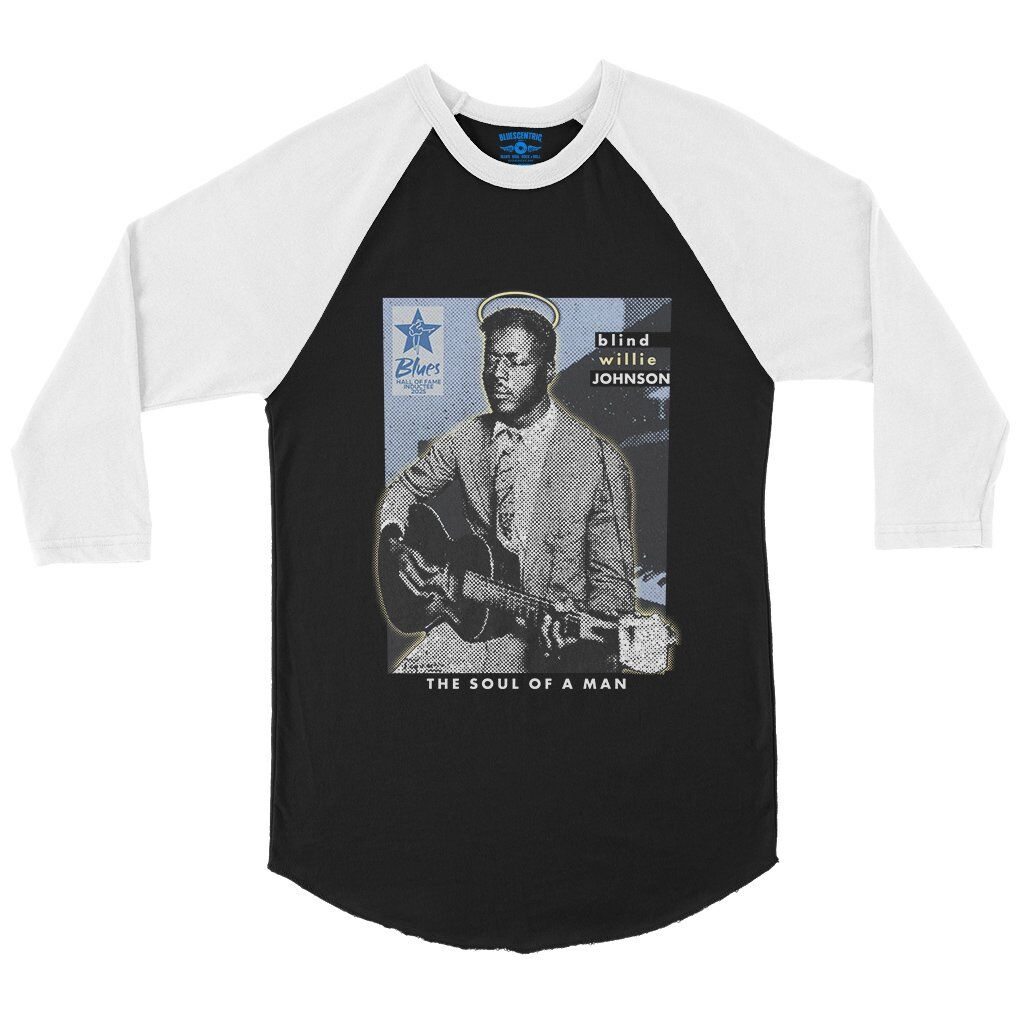 Ltd. Ed. Blues Hall of Fame Blind Willie Johnson Baseball T-Shirt in Black White