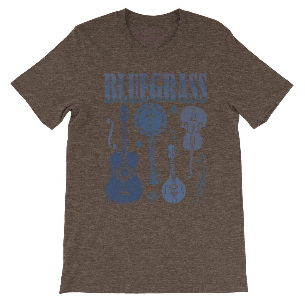 Bluegrass Instrument T-Shirt - Lightweight Vintage Style - Heather Brown