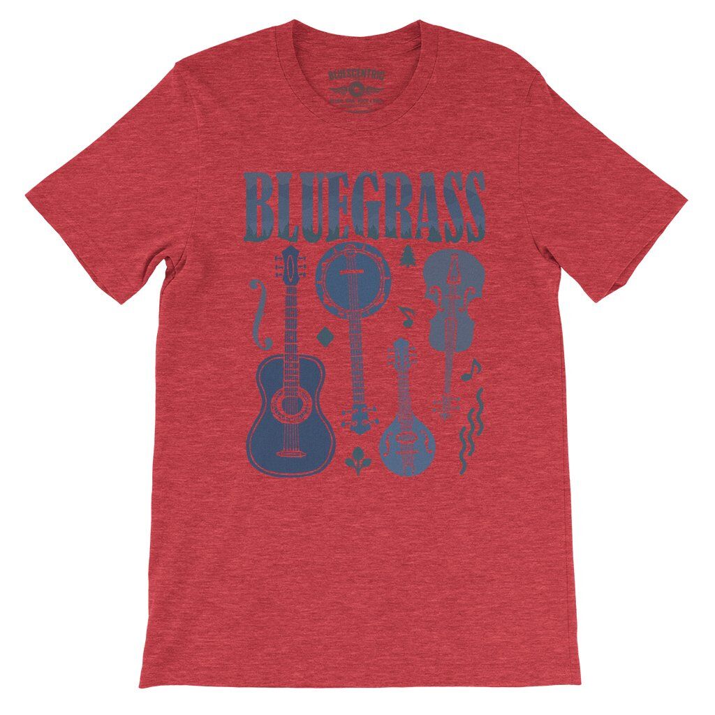 Bluegrass Instrument T-Shirt - Lightweight Vintage Style - Heather Red