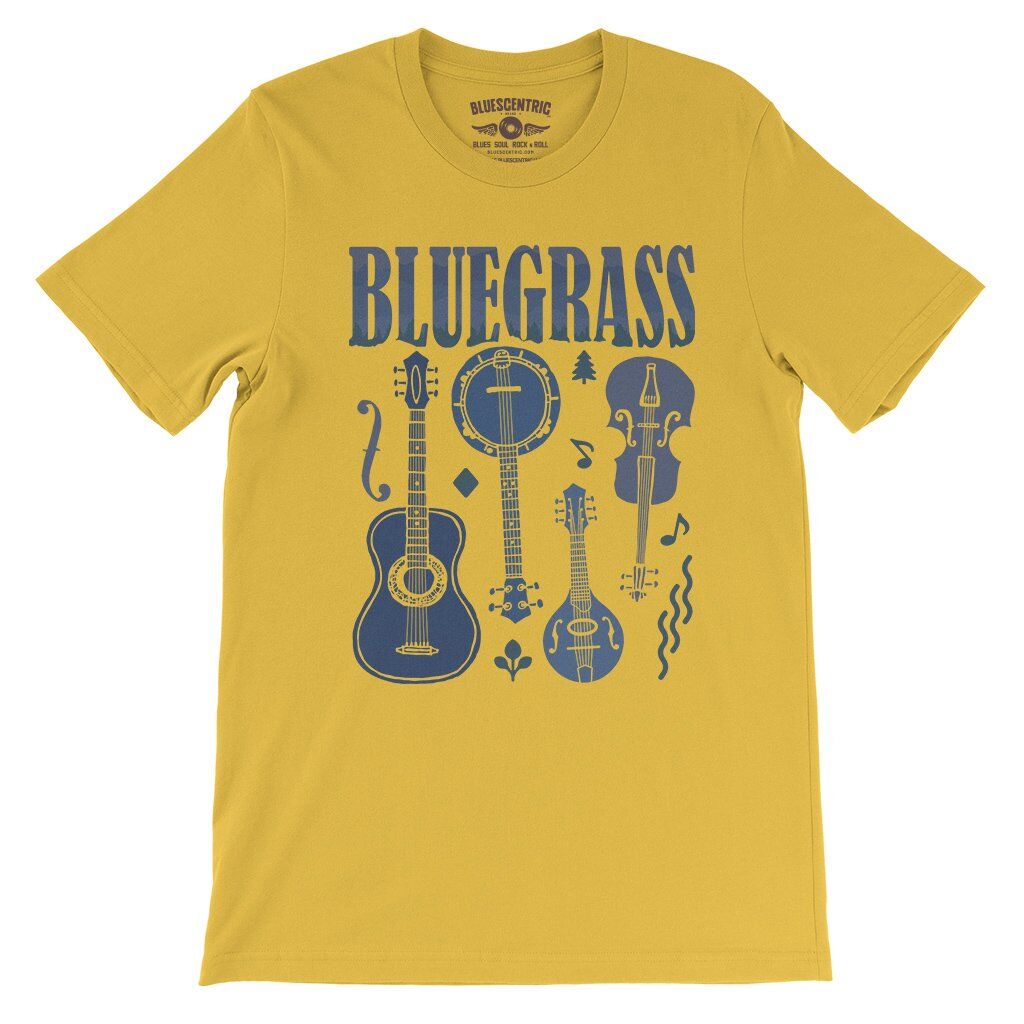 Bluegrass Instrument T-Shirt - Lightweight Vintage Style - Maize Yellow