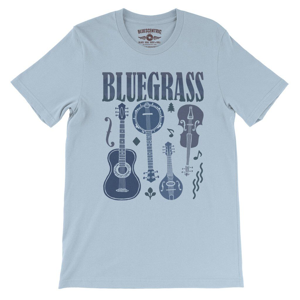 Bluegrass Instrument T-Shirt - Lightweight Vintage Style - Light Blue