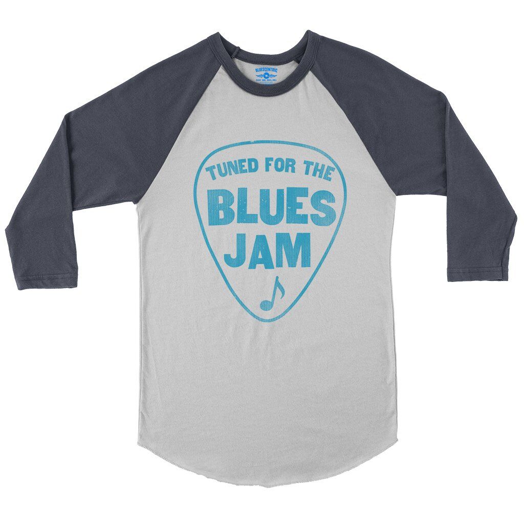 Tuned for the Blues Jam Baseball T-Shirt in White Navy