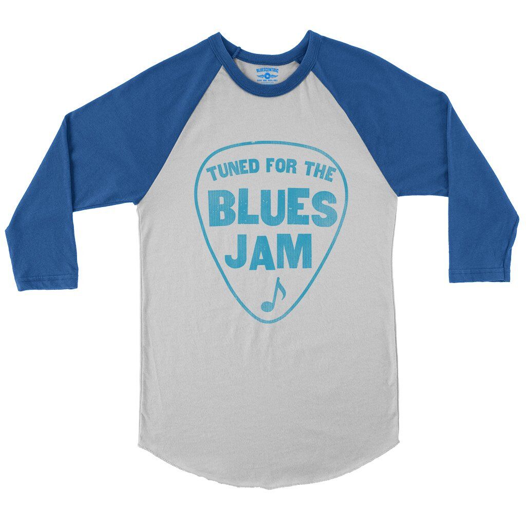Tuned for the Blues Jam Baseball T-Shirt in White True Royal