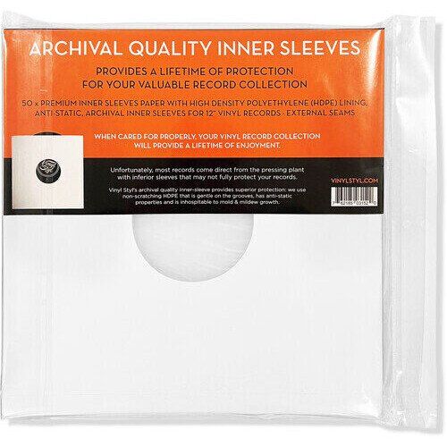 Vinyl Styl® VS-P-023 12 Inch Archival Inner Record Sleeves - HDPE-Lined - 50 Count (White) Bags / Sleeves (Large Item, Audiophile, White)