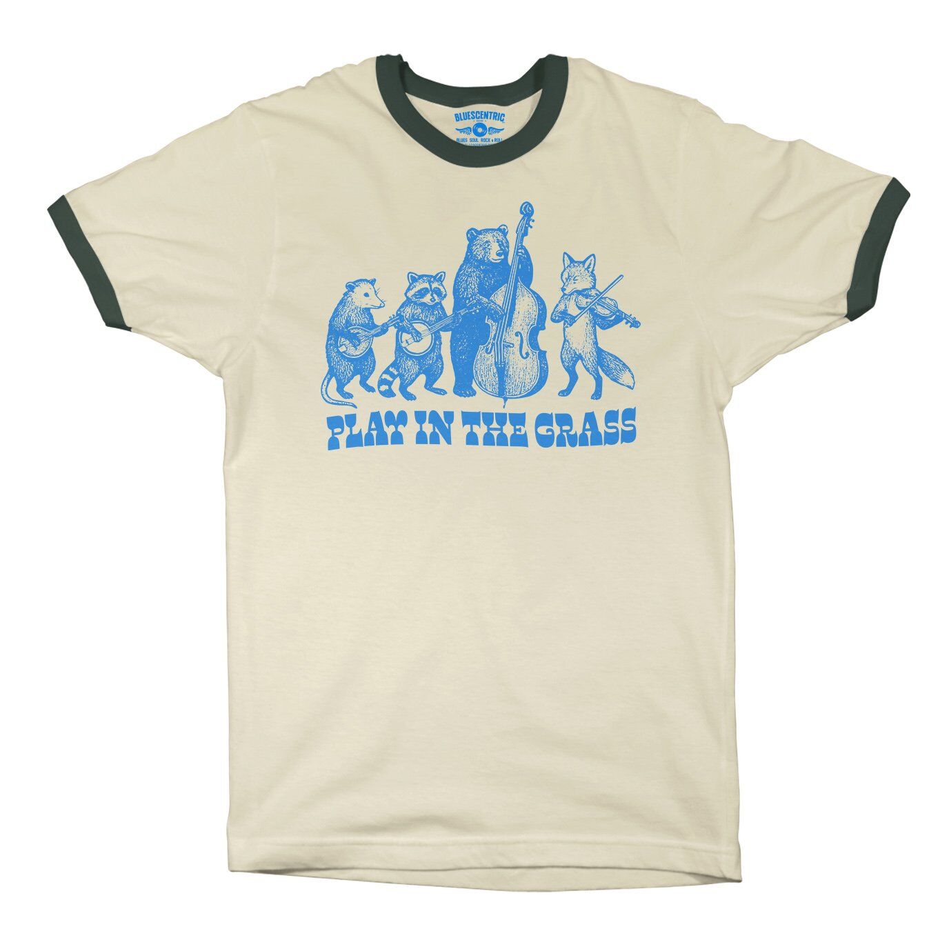 Play In the Grass Bluegrass Ringer T-Shirt in Natural Forest Green