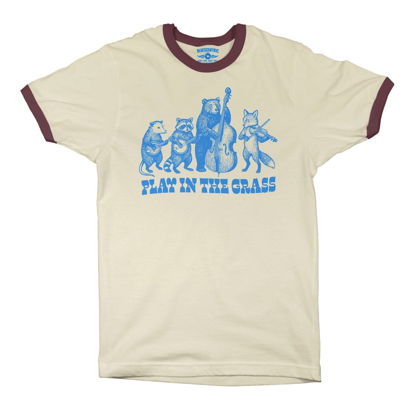 Play In the Grass Bluegrass Ringer T-Shirt in Natural Maroon