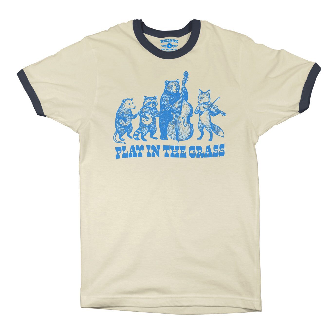 Play In the Grass Bluegrass Ringer T-Shirt in Natural Midnight Navy