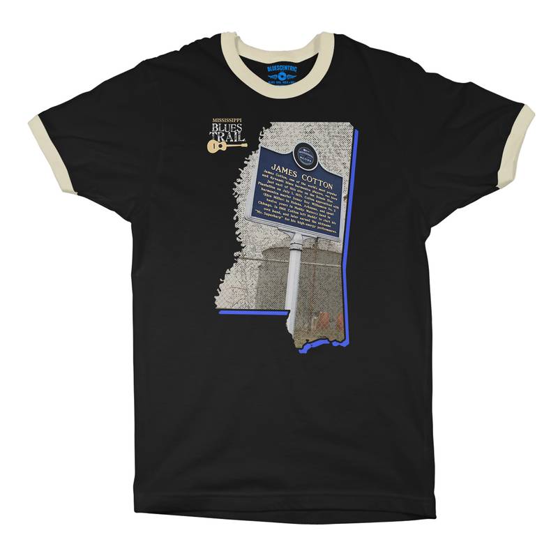 James Cotton Mississippi Blues Trail Ringer T-Shirt - Black-Cream