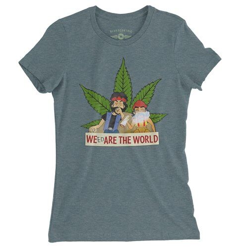 Animated Cheech & Chong Weed Are The World Ladies T Shirt - Relaxed Fit
