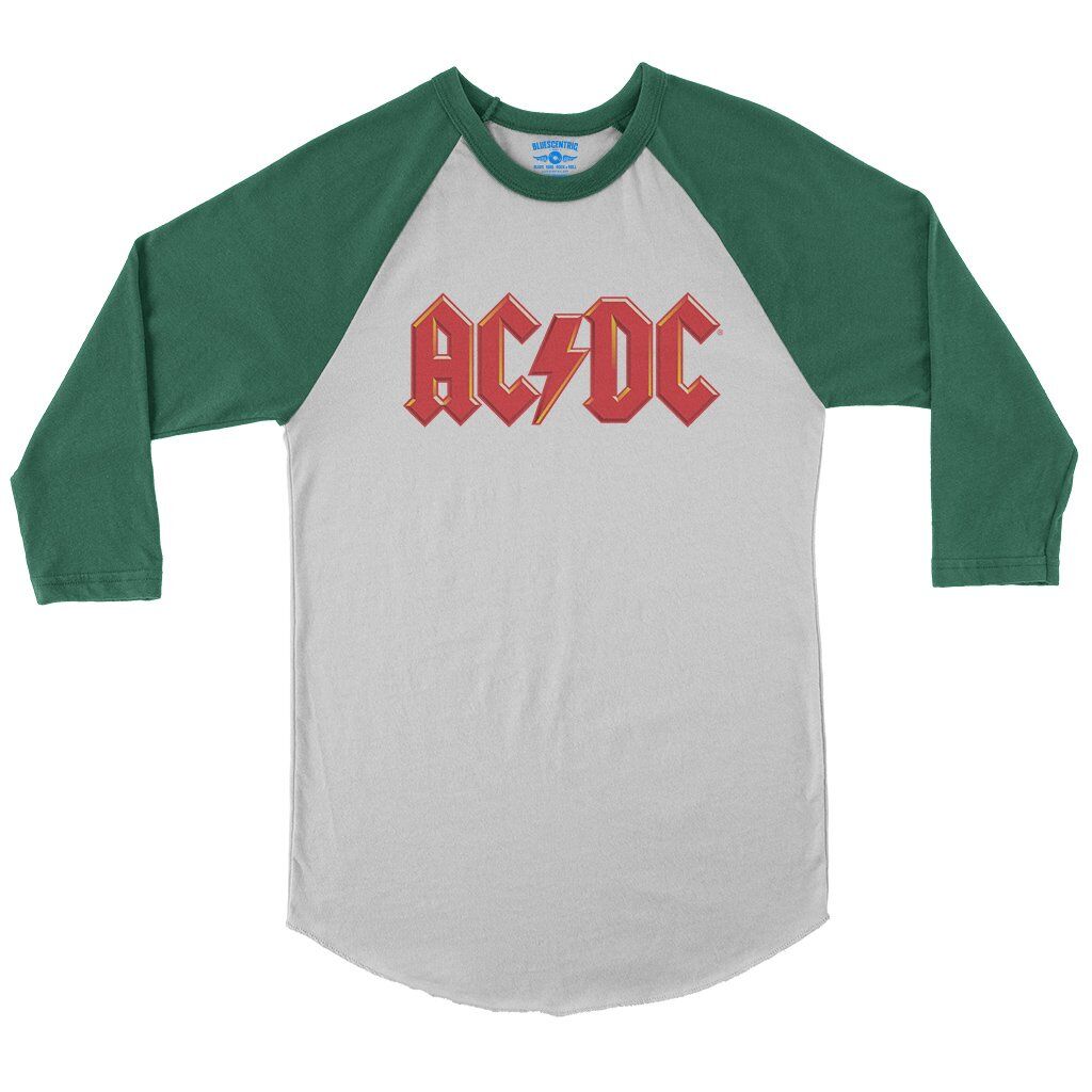 Red AC/DC Logo Baseball T-Shirt in White Kelly