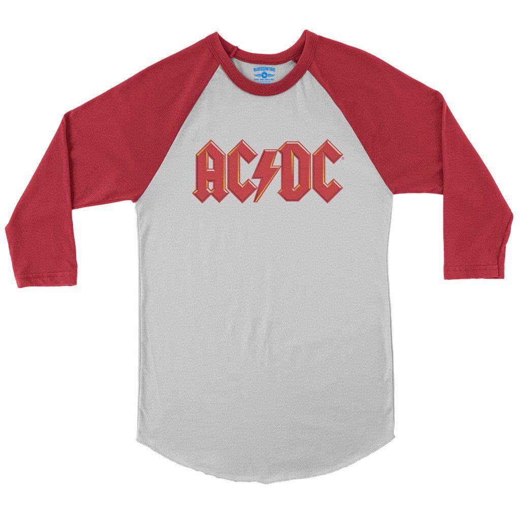 Red AC/DC Logo Baseball T-Shirt in White Red