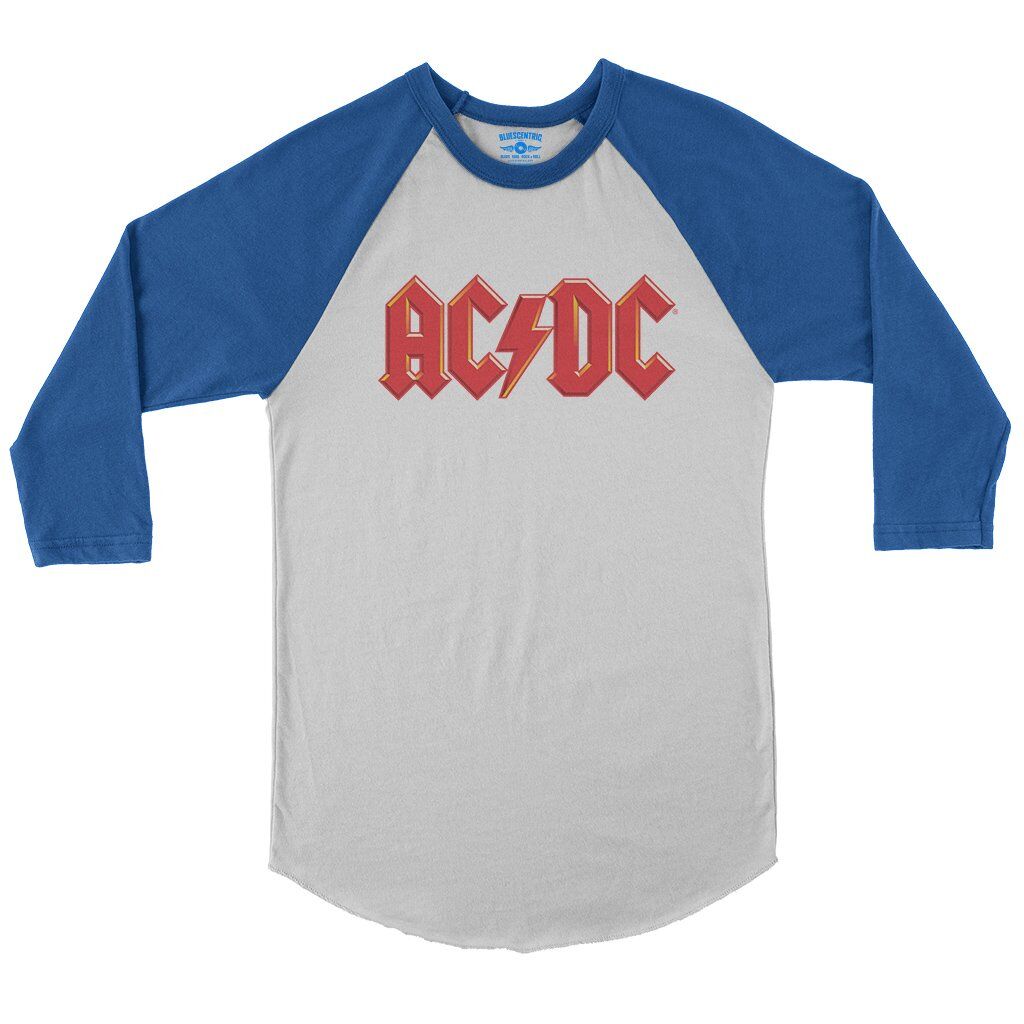 Red AC/DC Logo Baseball T-Shirt in White True Royal